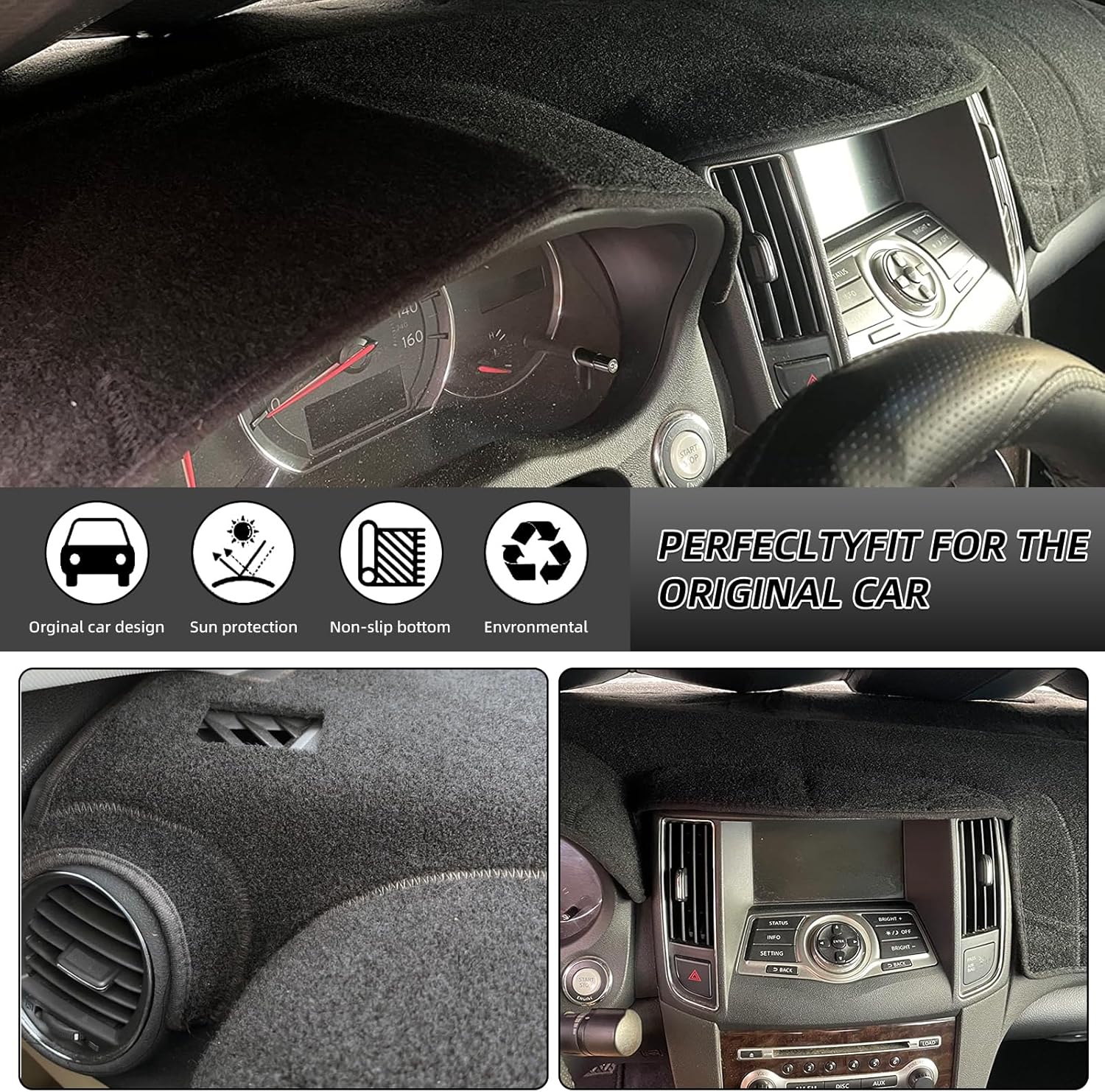 Dash Cover Mat Custom Fit for 2009-2015 Nissan Maxima with Cutout for Sensors, Dashboard Cover Pad Carpet Protector (09-15 Black)