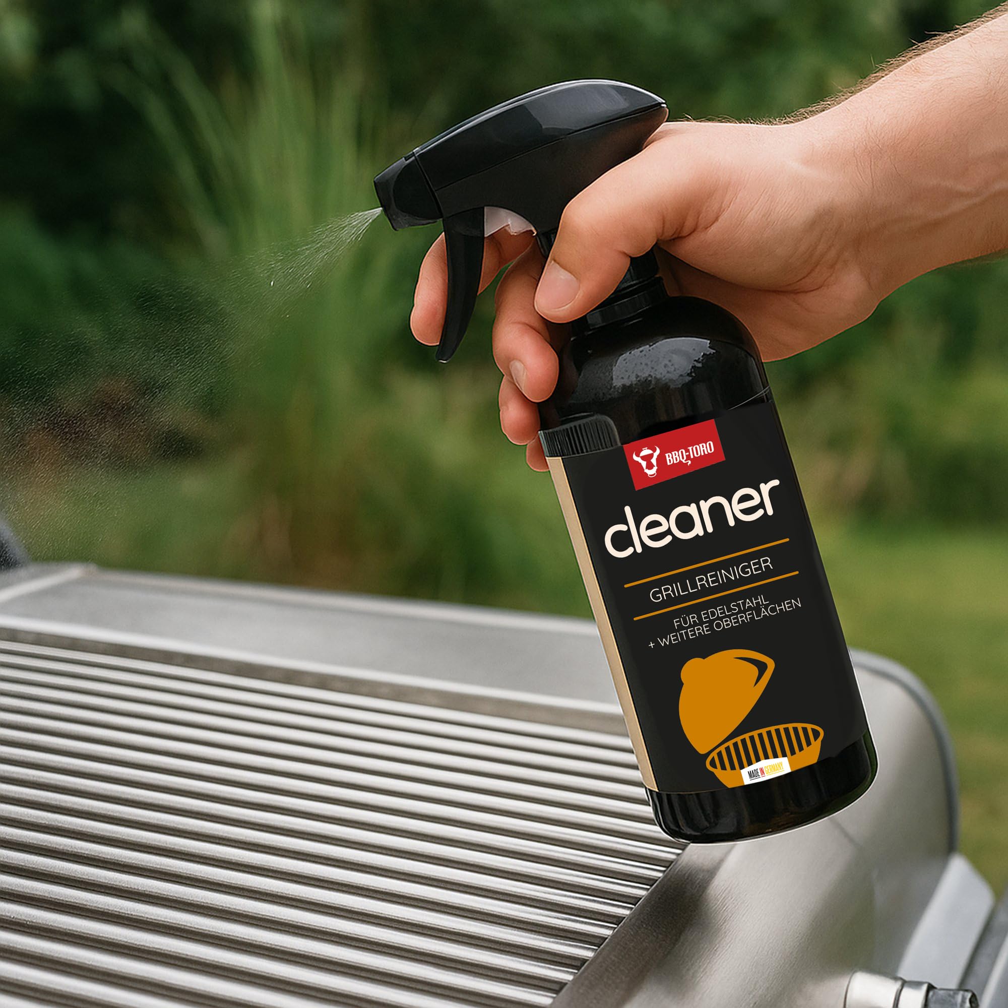 BBQ-Toro 6-częściowy uniwersalny zestaw do pielęgnacji grilla ze szczotką do grilla i skrobakiem | środek czyszczący Aggro, środek do czyszczenia grilla, spray do pielęgnacji grilla aid+, spray