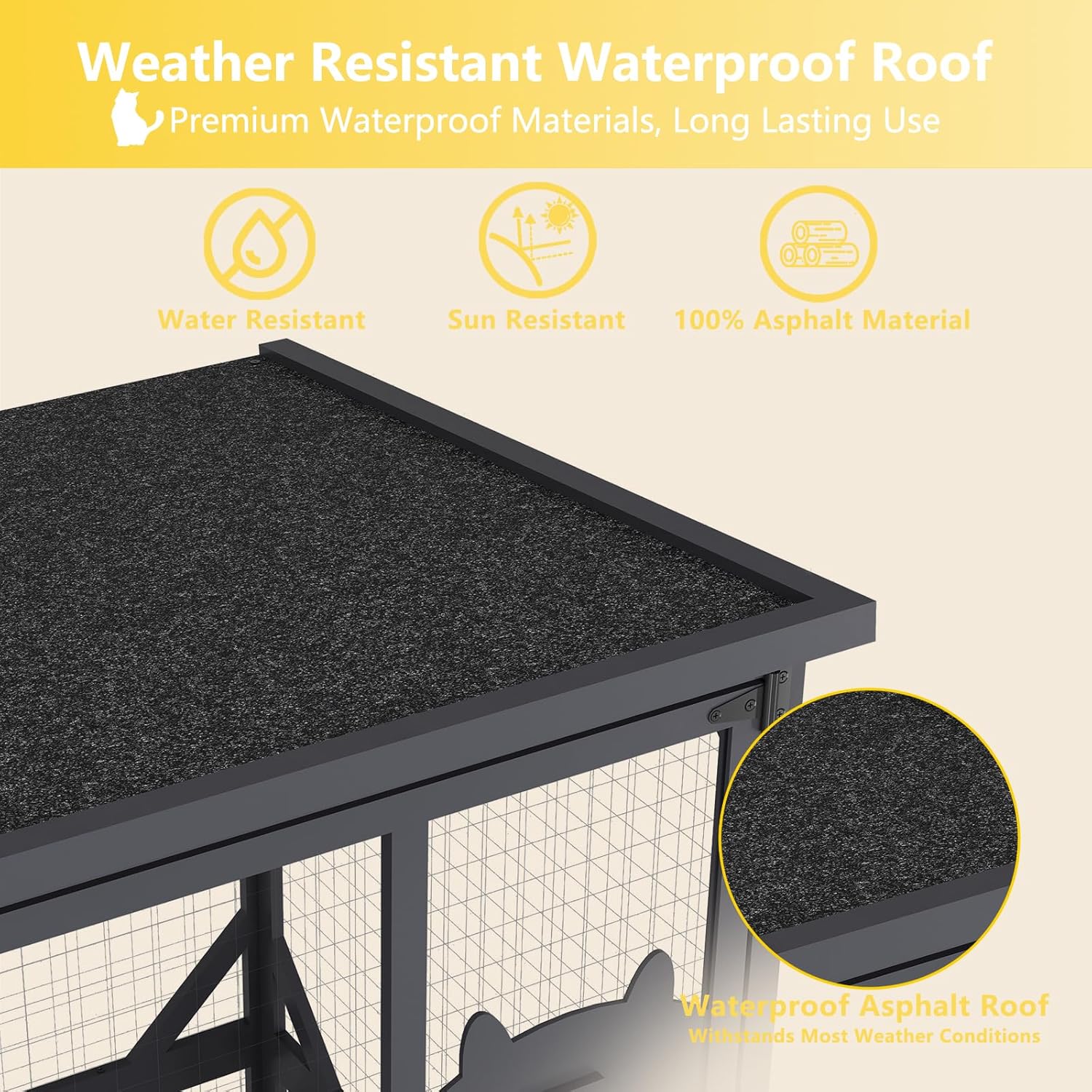 ROOMTEC Catio Outdoor Enclosure With Roof 71" Height Wooden House Large Cage With 3 Jumping Platforms and 1 Napping House for Cat Activity (Grey)