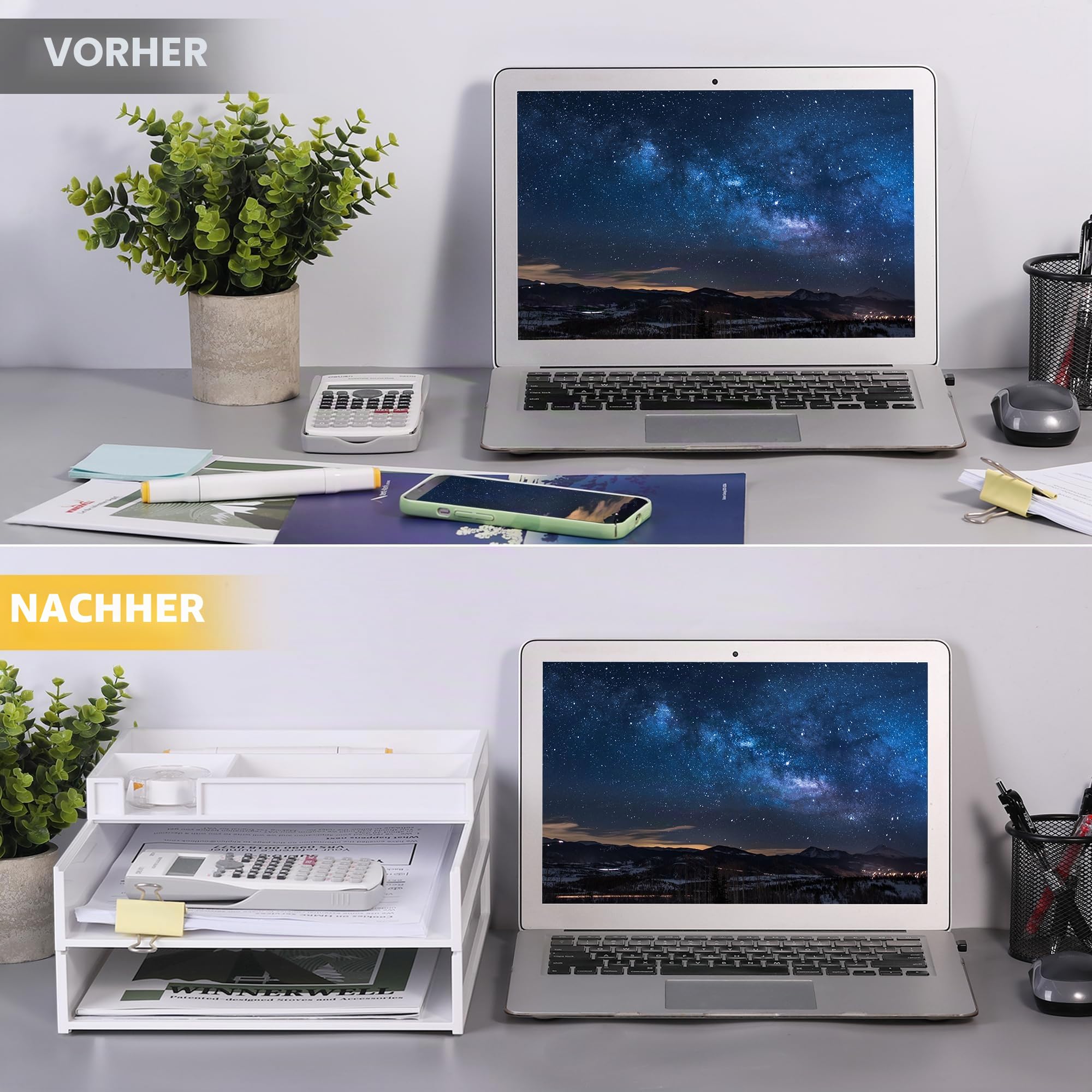 Eufrozy Briefablage A4 Stapelbar, 3-Tier Dokumentenablage Weiß für Desktop Büro Organisation, Papierablage A4 Ablagefächer Stapelbar Quer, Schreibtisch Organizer Aktenablage für Büro Schule