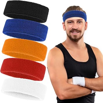 Sport Sweat Headbands for Men Women, Mabor 5 Pack Sweat Head Bands Hair Band for Athletic Running Cycling Exercise Gym Basketball Football Colorful