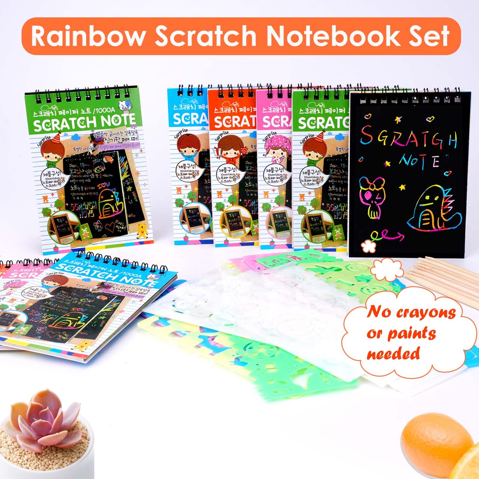 Paquete de 20 cuadernos para rascar, cuadernos artísticos de papel para rascar arcoíris, blocs de notas para rascar con lápiz capacitivo de madera, cuaderno de arte para niños, regalos de fiesta de