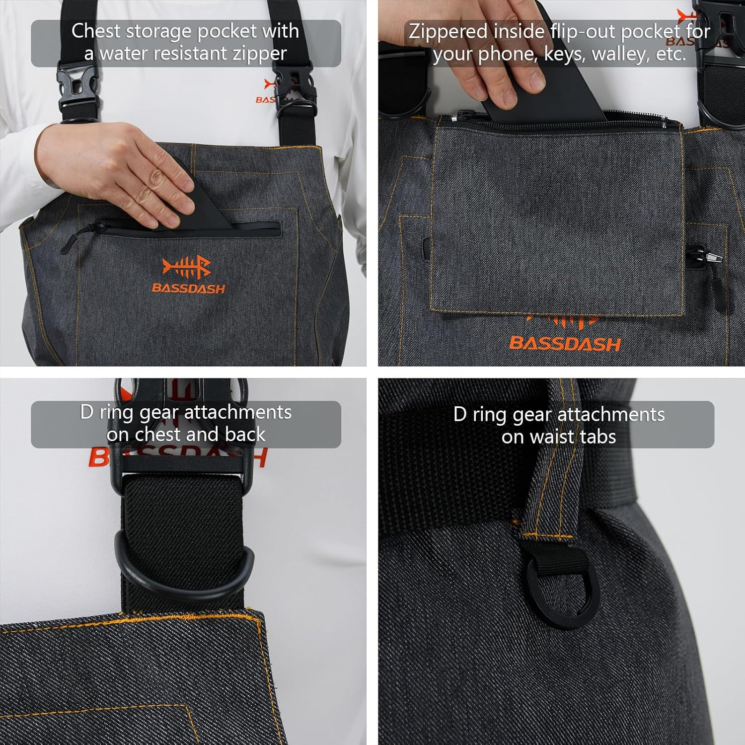 BASSDASH Men’s Denim Breathable Chest Waders Waterproof Durable Lightweight Stocking Foot for Fishing Hunting ATV Riding - Image 4