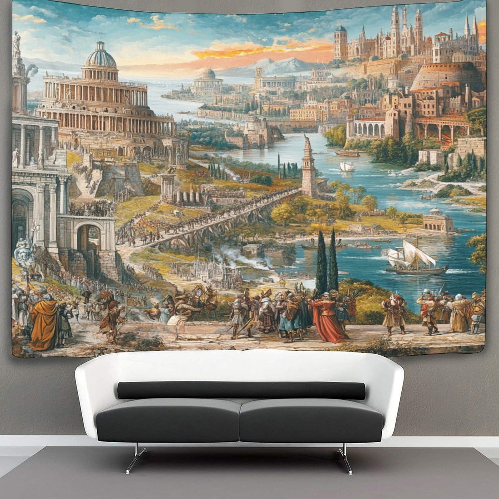 Kaiyun Style-14 Ancient Roman Castle Tapestry Wall Hanging,Medieval Style Tapestry For Bedroom Aesthetic, Tapestries Wall Art Aesthetic Tapestry Home Decorationfor Living Roombedroom 180Cmx230cm
