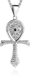 CZ Eye of Horus Egypt Protection Pendant Coptic Ankh Cross Religious Stainless Steel Necklace