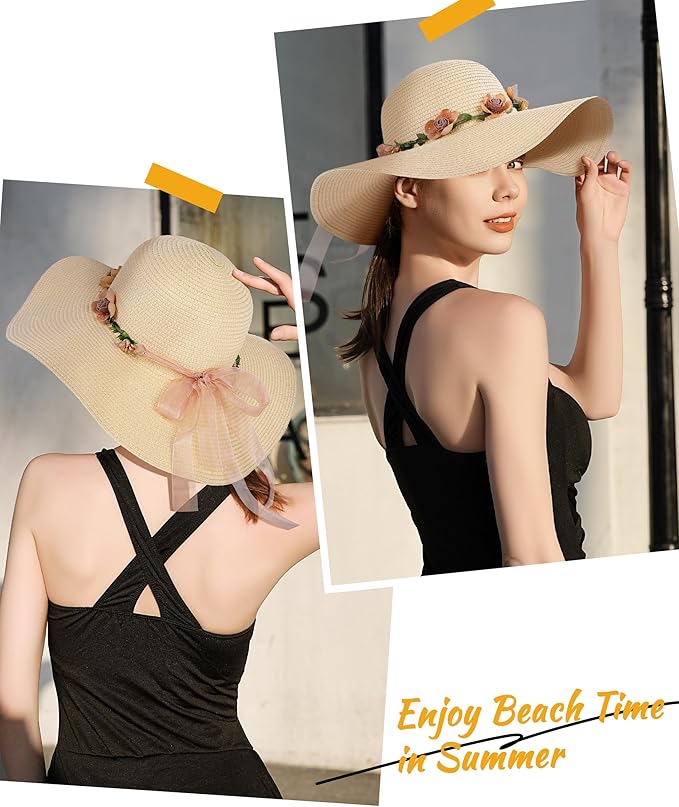 Sombrero de playa para mujer con ala ancha y protección UV miniatura 7