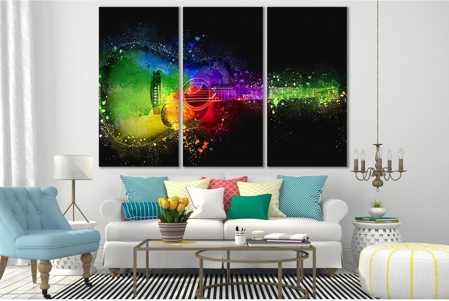 ZELLART Acoustic Guitar Pop Art №SL525 Ready to Hang Canvas Print 3 Panel / 45"x30" | 115x75 cm