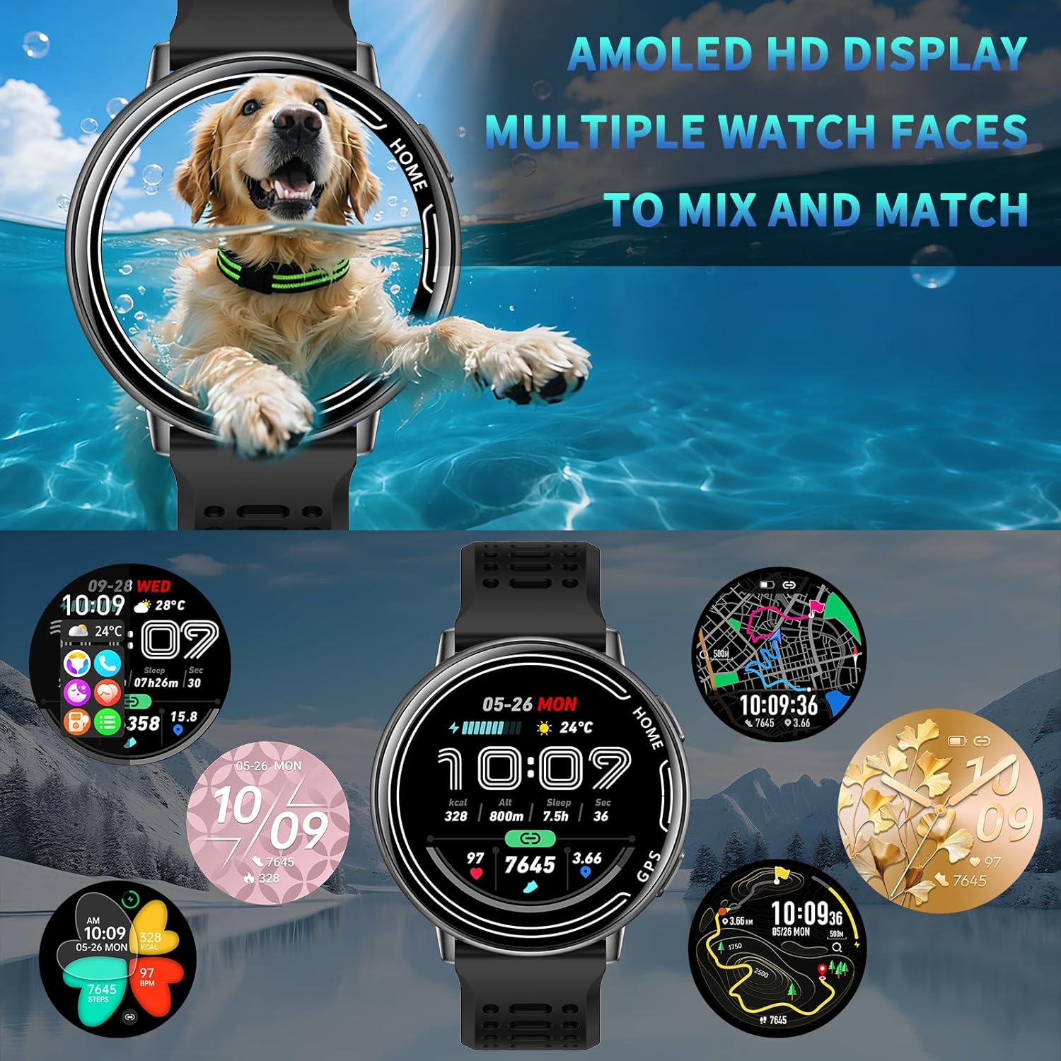 GPS Smart Watch for Men, 1.39" AMOLED Screen Smartwatches, GPS, AI, Bluetooth Call & Text, Health, 100+ Sport Modes Sleep 3ATM Waterproof Activity Fitness Tracker, Smartwatch for Android iPhone