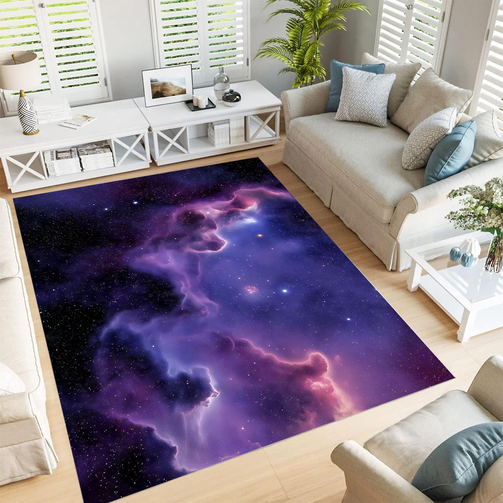 Tapis galaxie violet grand format 180x270cm pour décor de bureau
