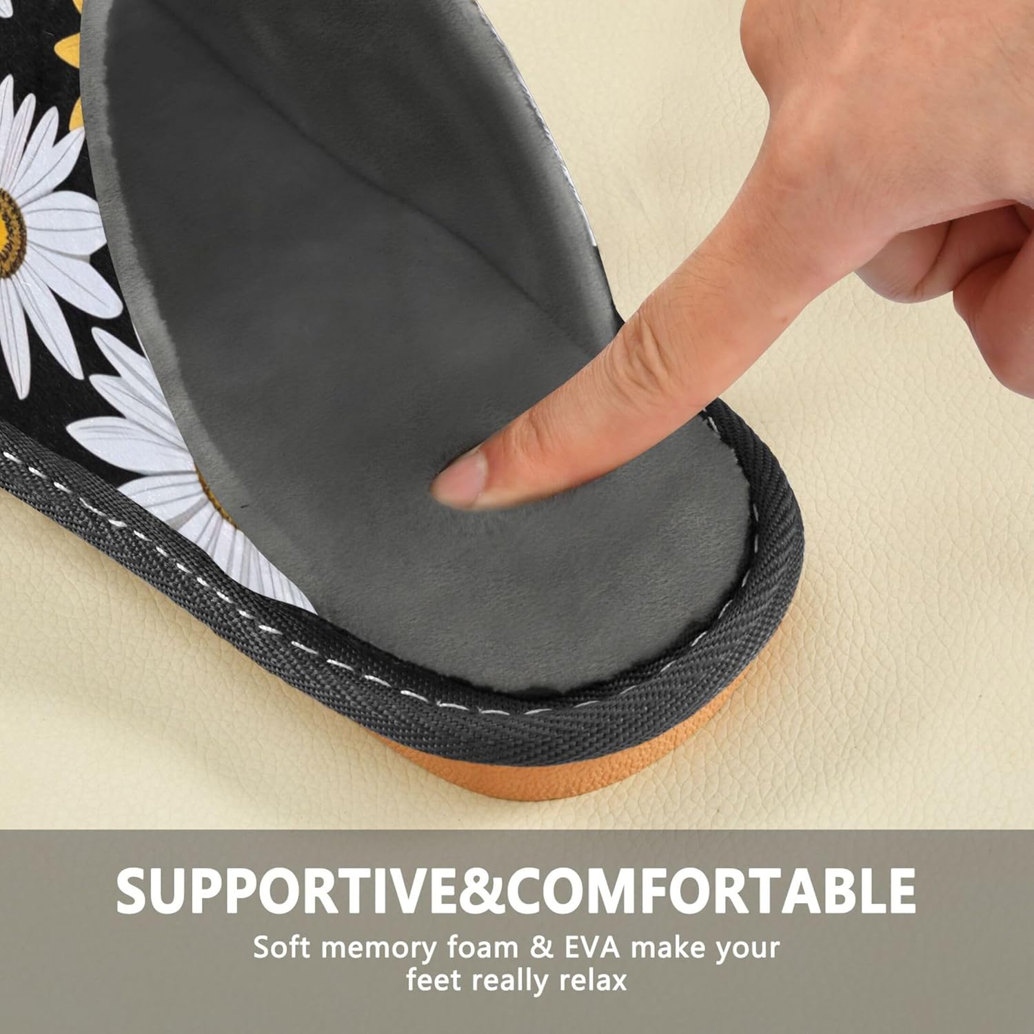 Daisy Flower House Slippers – Cozy Fuzzy Slippers for Guests, Washable & Disposable, Perfect for Shoeless Home, Spa & Hotel Use A110396