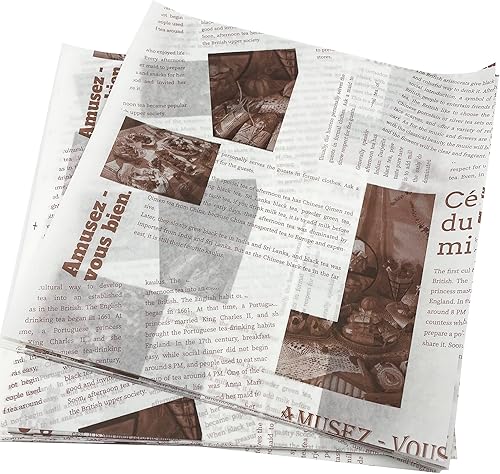 100 hojas de papel de cera, forro de cesta de alimentos, papel de periódicos, papel cuadrado a prueba de grasa para hamburguesa, sándwich, galletas,