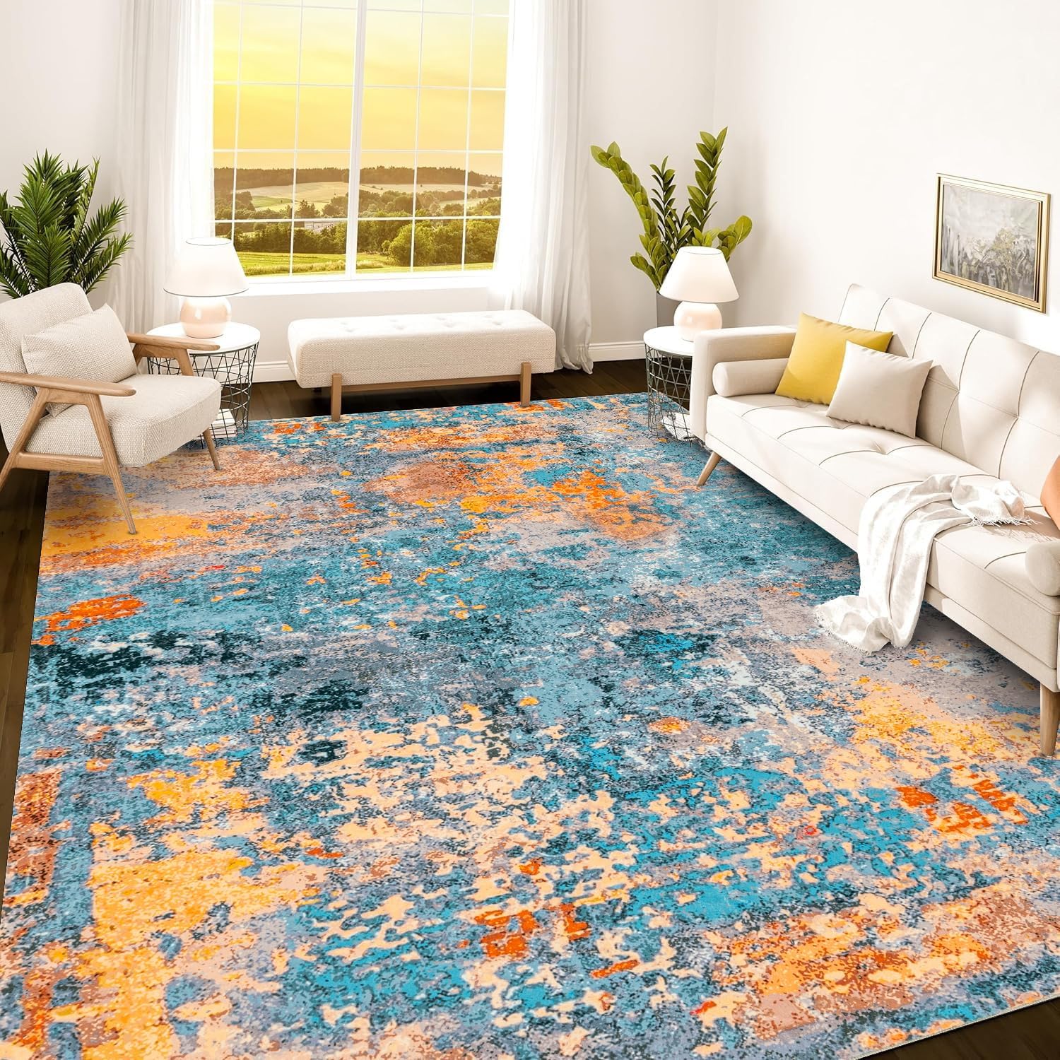 Istana 9x12 Area Rug - Multi/Blue 9 x 12 Area Rugs for Living Room - Foldable 9x12 Rugs for Bedroom/Living Room Rug - Stain Resistant Washable Rugs - Eco-Friendly Area Rugs