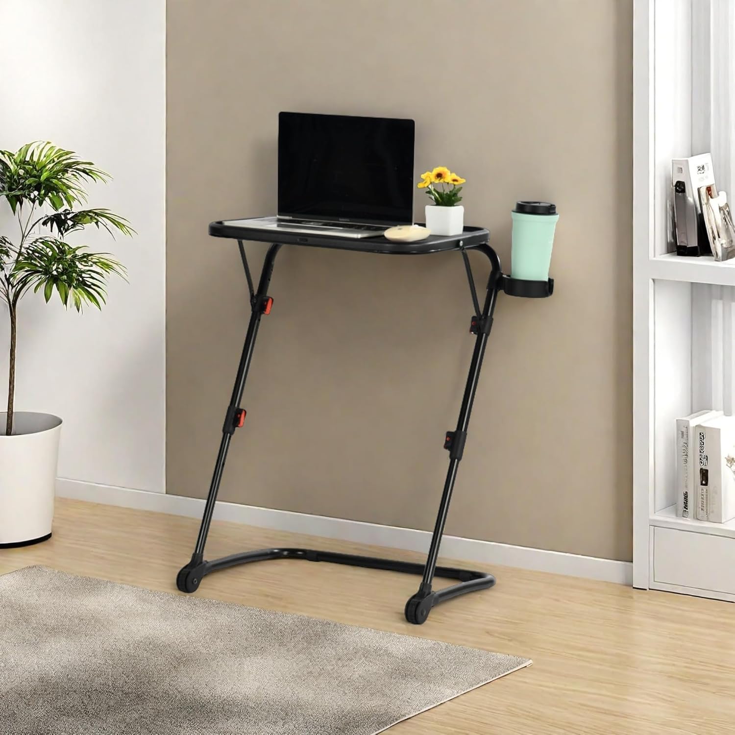 Homy Casa Adjustable Z Shaped Study Desk with Cup Holder, Space Saving Portable Laptop Foldable Table for Home Office Living Room & Bedroom, Sturdy Metal Frame & PP Top, Black (2PCS)