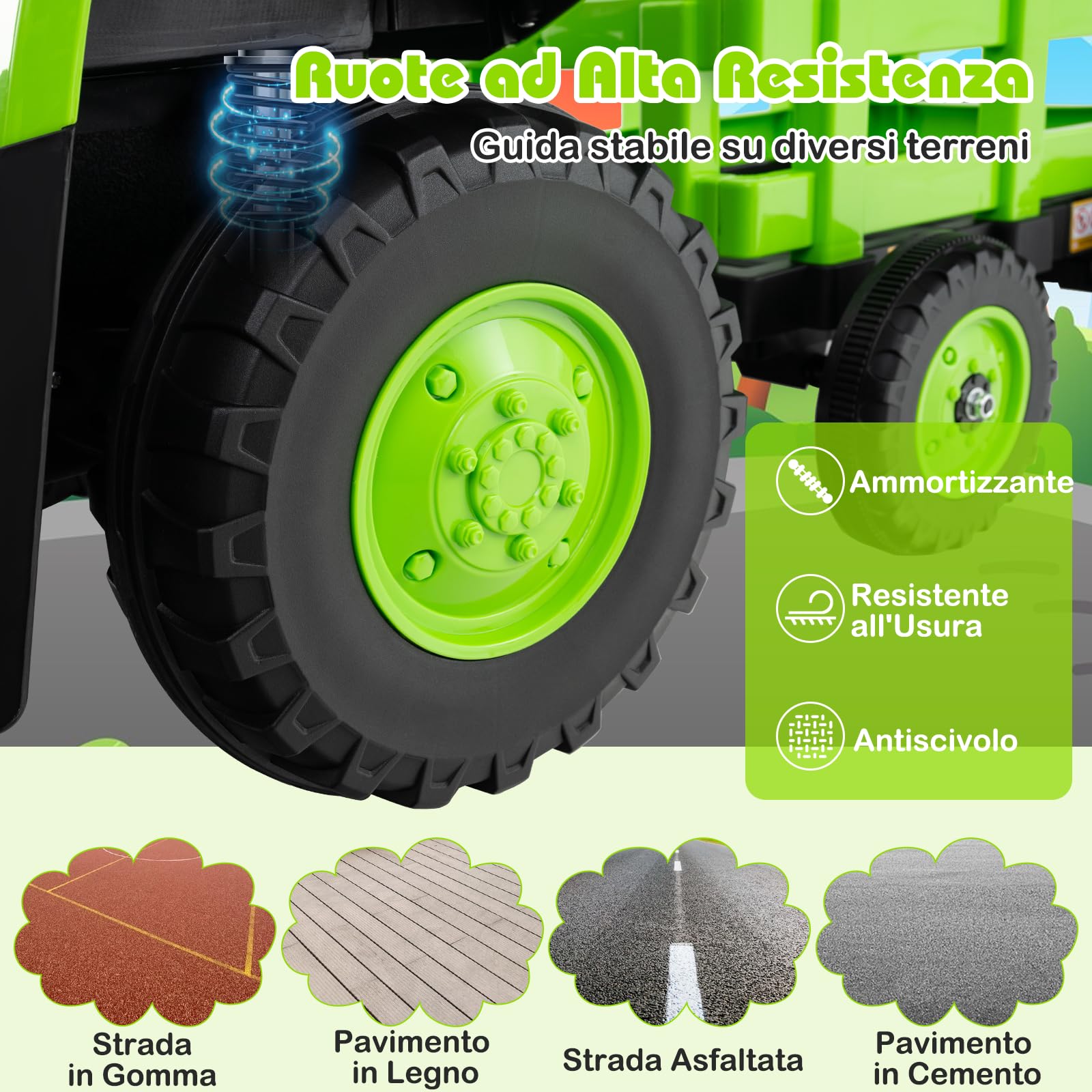 RELAX4LIFE Trattore Elettrica per Bambini 12V con Rimorchio Staccabile, Telecomando e Funzione di Avvio e Arresto Lento, Luci LED e Clacson per Bambini 3 Anni+ (VERDE)