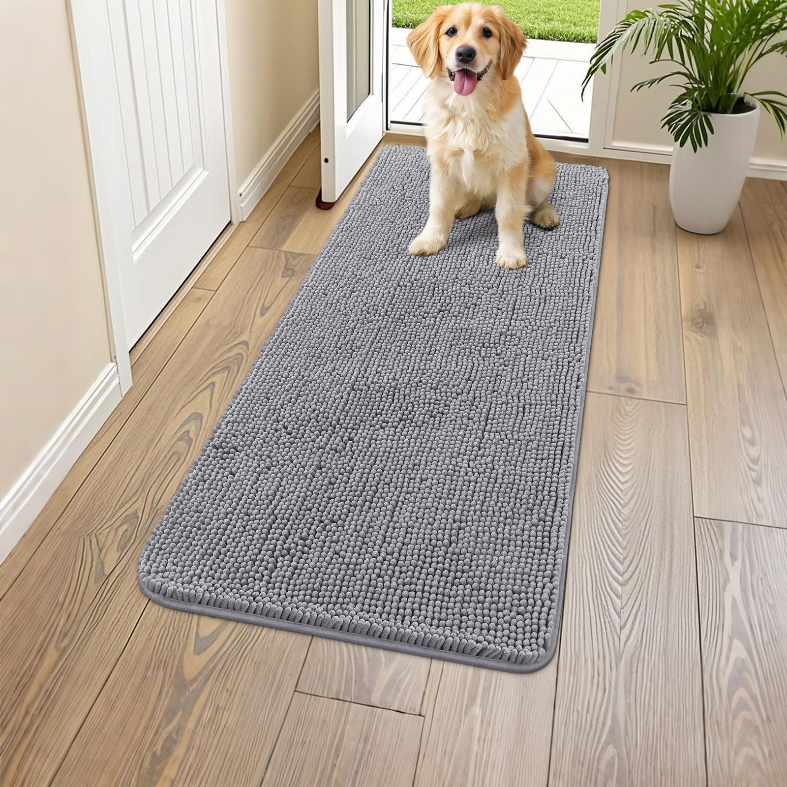 blue Smiry Dog Door Mat for Muddy Paws 47x24, Absorbs Moisture and Dirt Doormat, Non-Slip Washable Quick Dry Chenille Front Door Mat Indoor Entrance, Entryway Carpet for Inside Floor, 