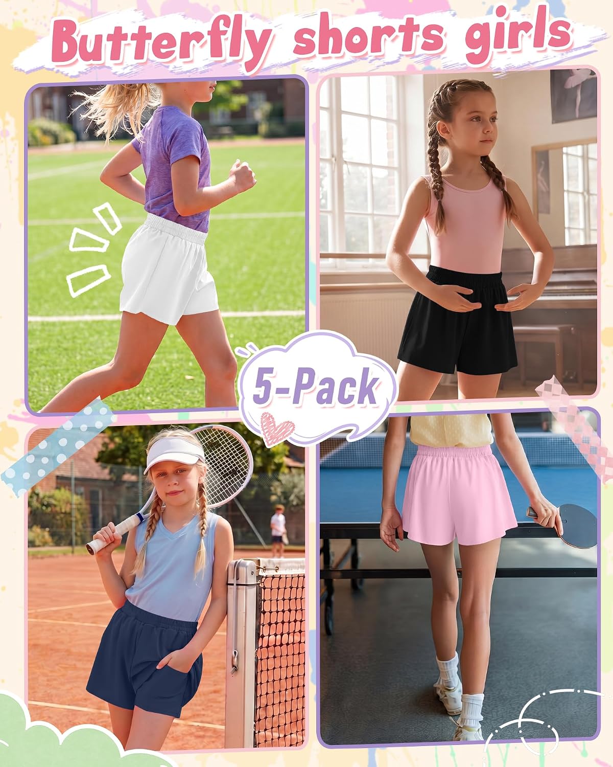 5 Pack Girls Athletic Shorts