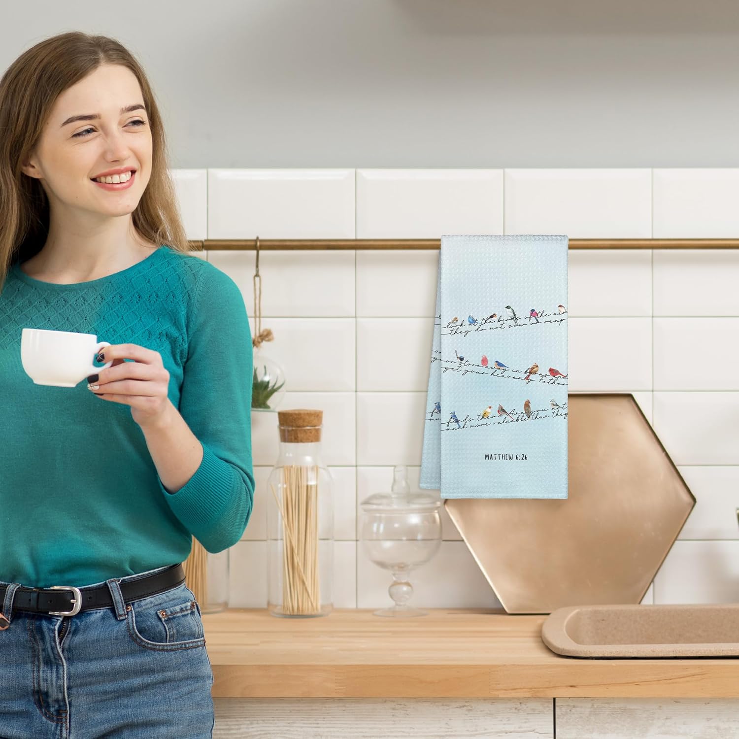 Christian Scripture Look at The Birds of The Air Kitchen Towels Decorative 16x24, Bible Verse Dish Towel Cloths Dishcloths Tea Towel, Matthew 6:26 Bathroom Hand Towel Decor - Image 3