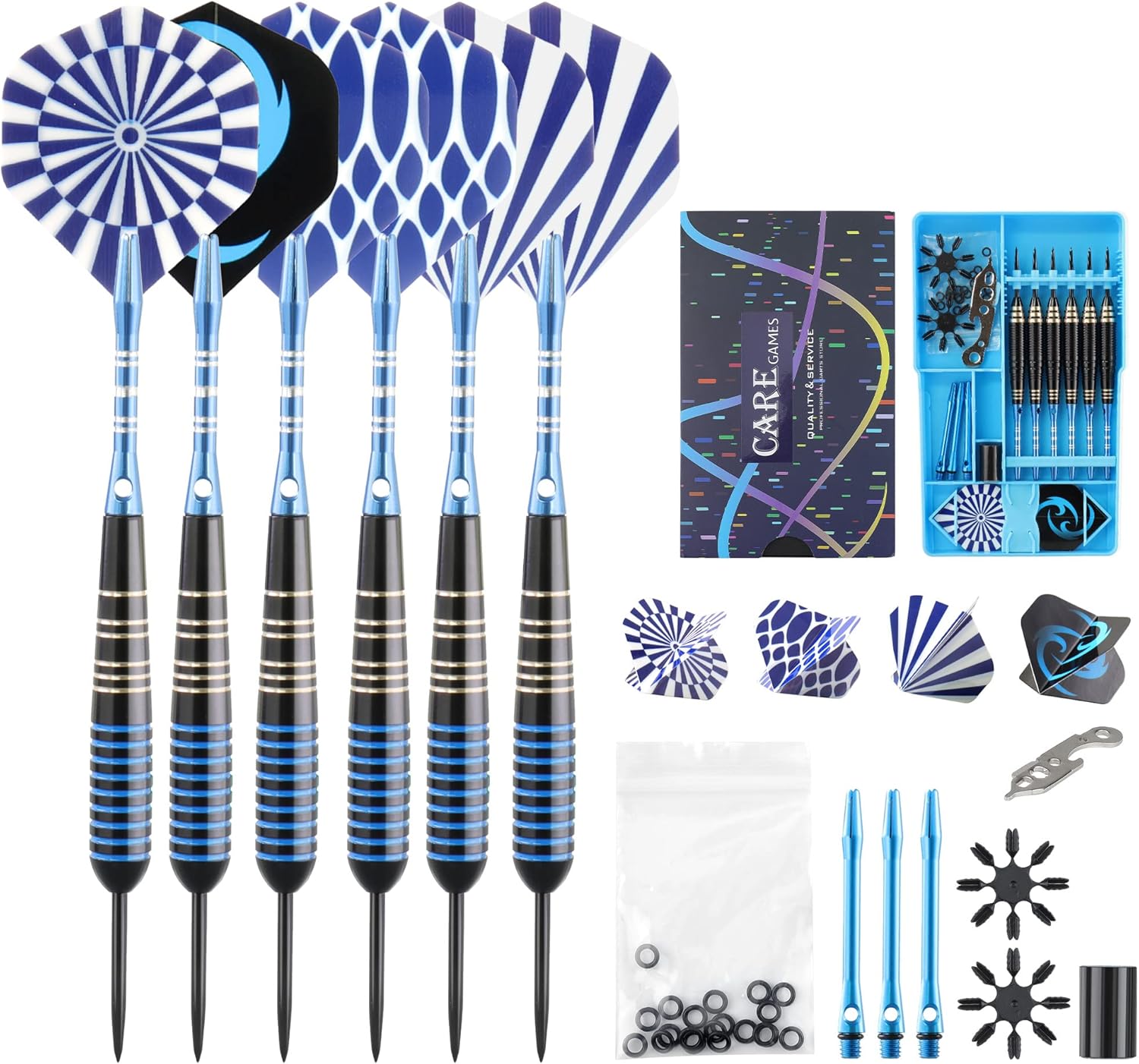 CareGames Steel Tip Darts Set Professional 24g with Carrying case,Aluminium Shafts,Sharpener
