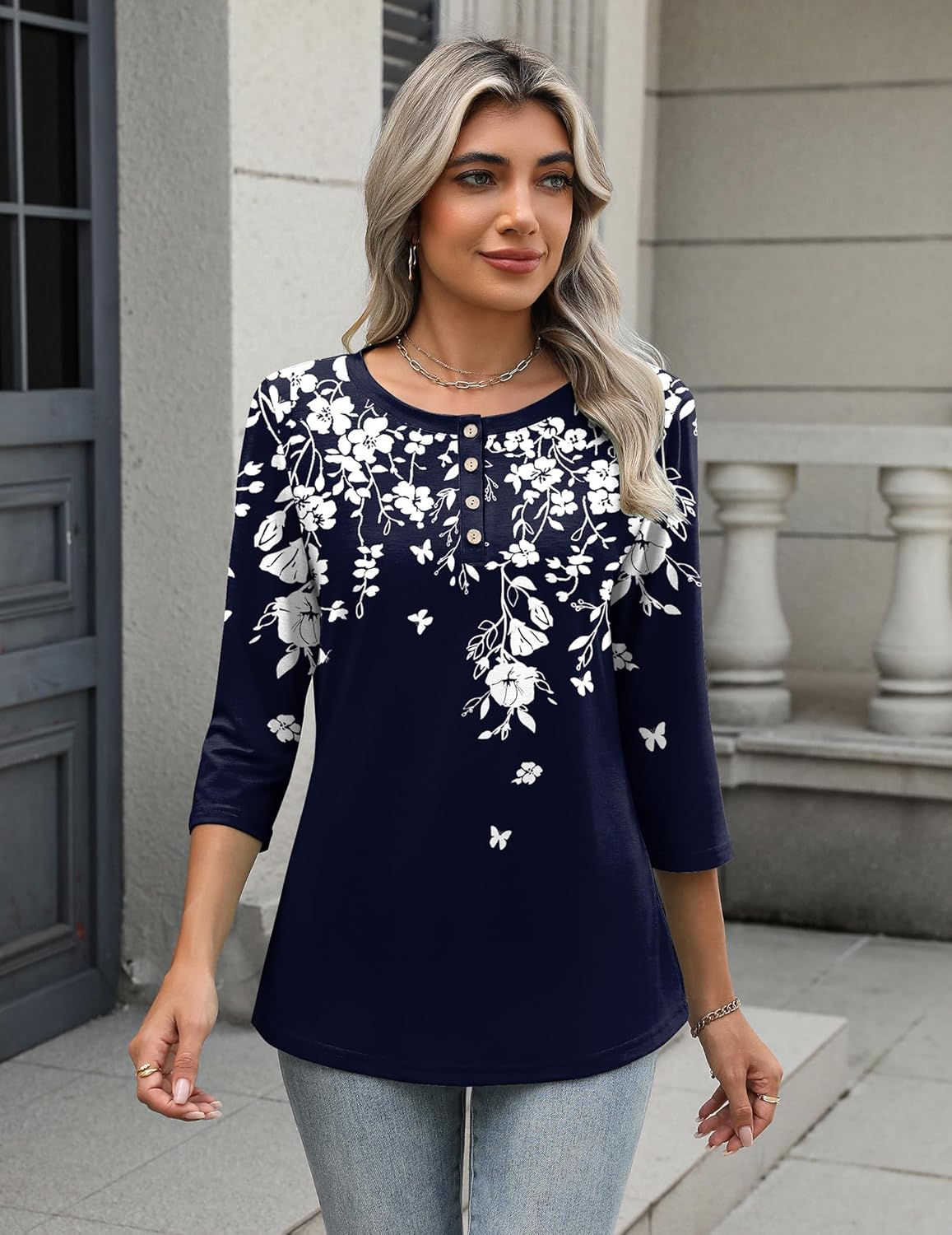 Zeagoo 3/4 Length Sleeve Women Tops Crew Neck Blouses Dressy Casual Summer T Shirts Loose Fit Business Work Clothes - Image 5
