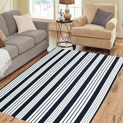 Miniatura 7 de Alfombra para exteriores en blanco y negro Alfombra tejida de algodón a rayas de 4 x 6 pies, lavable a máquina, alfombra de patio para interiores y