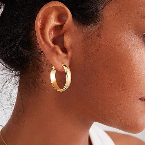 Vista 3 de Gacimy Aretes de aro de oro para mujer, chapados en oro real de 14 quilates con poste de plata de ley 925, hipoalergénicos, ligeros, gruesos