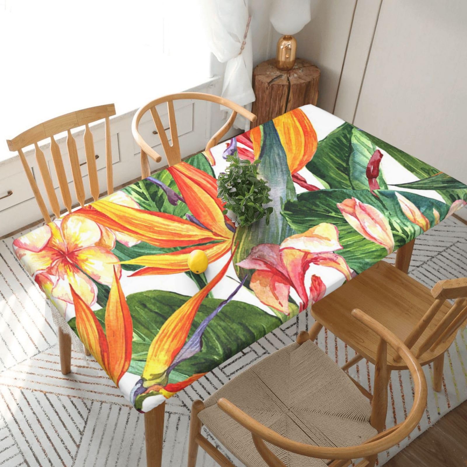 BNVSADC Colorful Flowers Bird Printed 5FT Tablecloth Polyester Kitchen Water Resistant Table Cloth Dining Table Decoration Table Covers, 152x76 CM
