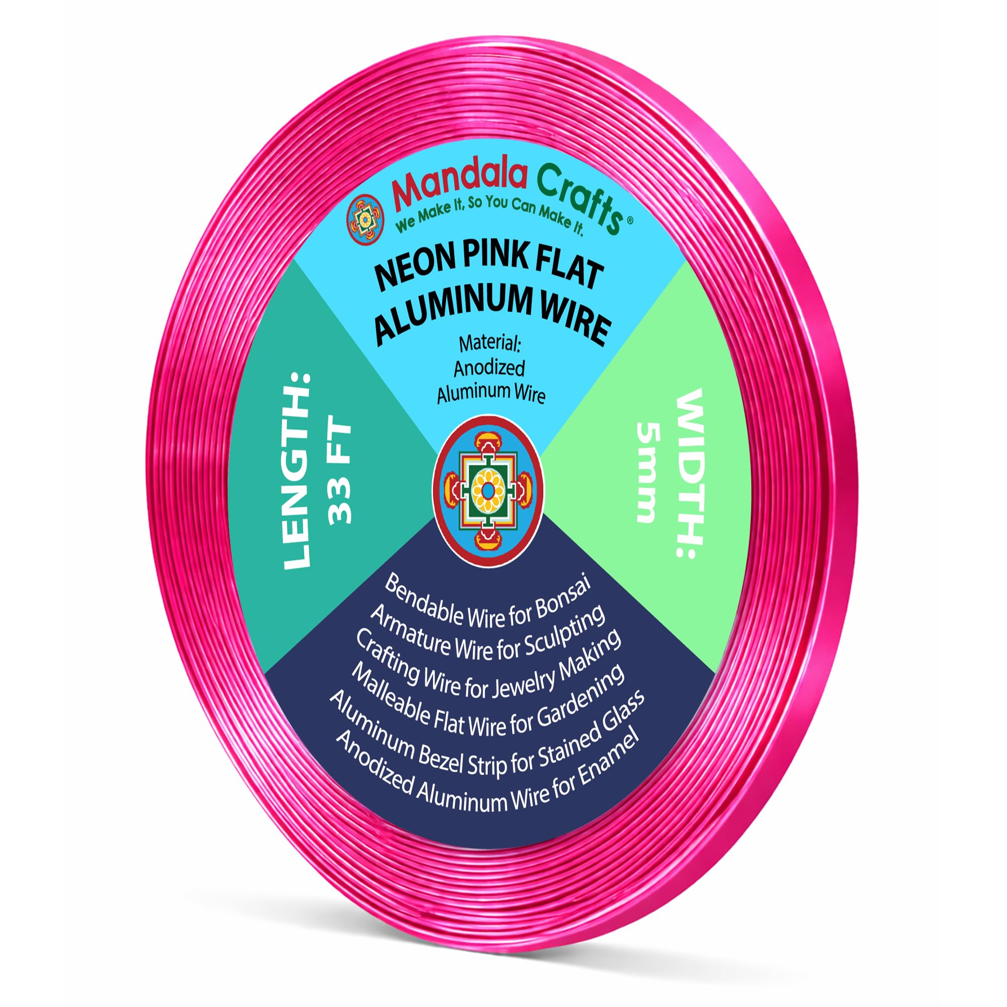 Mandala Crafts 5mm Neon Pink Flat Aluminum Crafting Wire for Sculpting