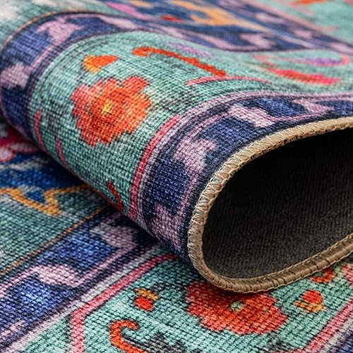 Miniatura 3 de Unique Loom Revival Collection - Alfombra tradicional con borde de medallón azulverde azulado (2 pies x 3 pies)