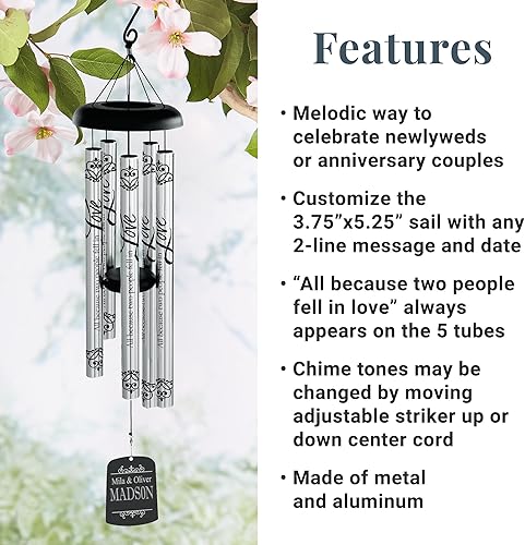 Miniatura 4 de Let's Make Memories Carillón de viento personalizado, boda, decoración de jardín, para parejas, para recién casados, 30 pulgadas, aluminio, porque