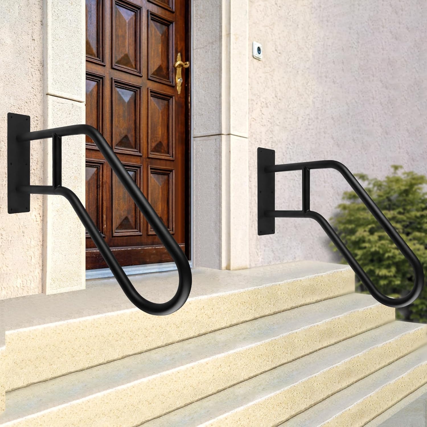 Handrails for Outdoor Steps Wall Mount, Matte Black Finished，1-3 Steps Wall Mount Railing Stairs for Elderly, Kids, Pregnant Women, Disabled(U-Shaped Black 22.8INCH) 2 Pack