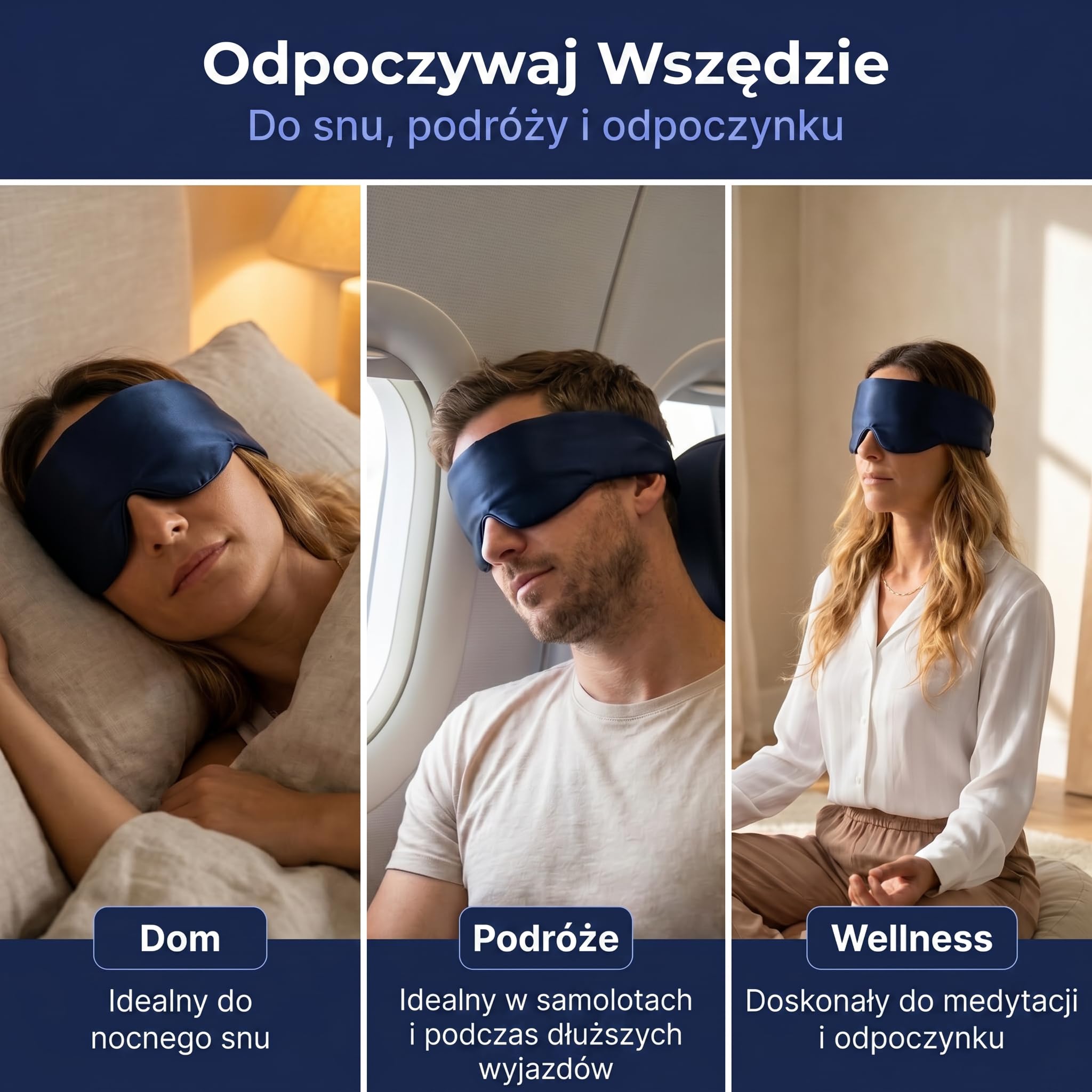 Jedwabna Maska do Spania dla Kobiet i Mężczyzn – Counting Sheep | 100% Jedwab Morwowy, Pełne Zaciemnienie | Miękki Regulowany Pasek, Przyjazny Włosom | Podróż, Hotel, Śpiący na Boku | Edycja Comfort