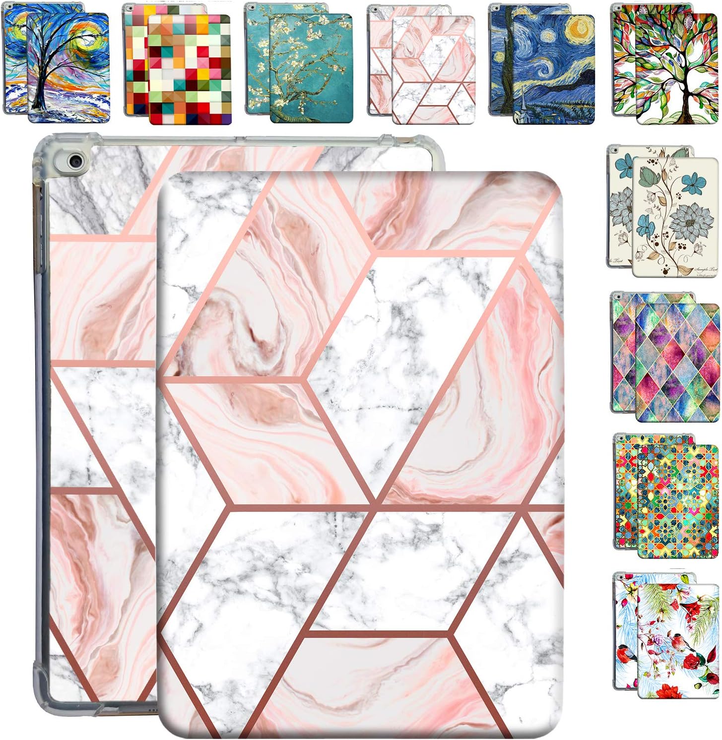 DuraSafe Cases for iPad 9.7 5th 6th Gen Air 1st 2nd Generation [iPad 5 6 Air 1 2] A1893 A1822 A1566 A1474 MH2V2LL/A MRM52LL/A MP242LL/A TPU Printed Flip Case with Corner Protection - Marble Pink