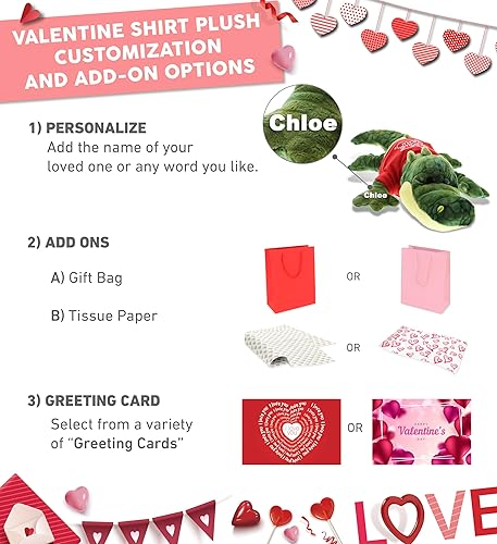 Miniatura 2 de DolliBu I Love You - Peluche de San Valentín con diseño de cocodrilo verde, lindo animal de peluche con camisa roja y nombre, regalo personalizado
