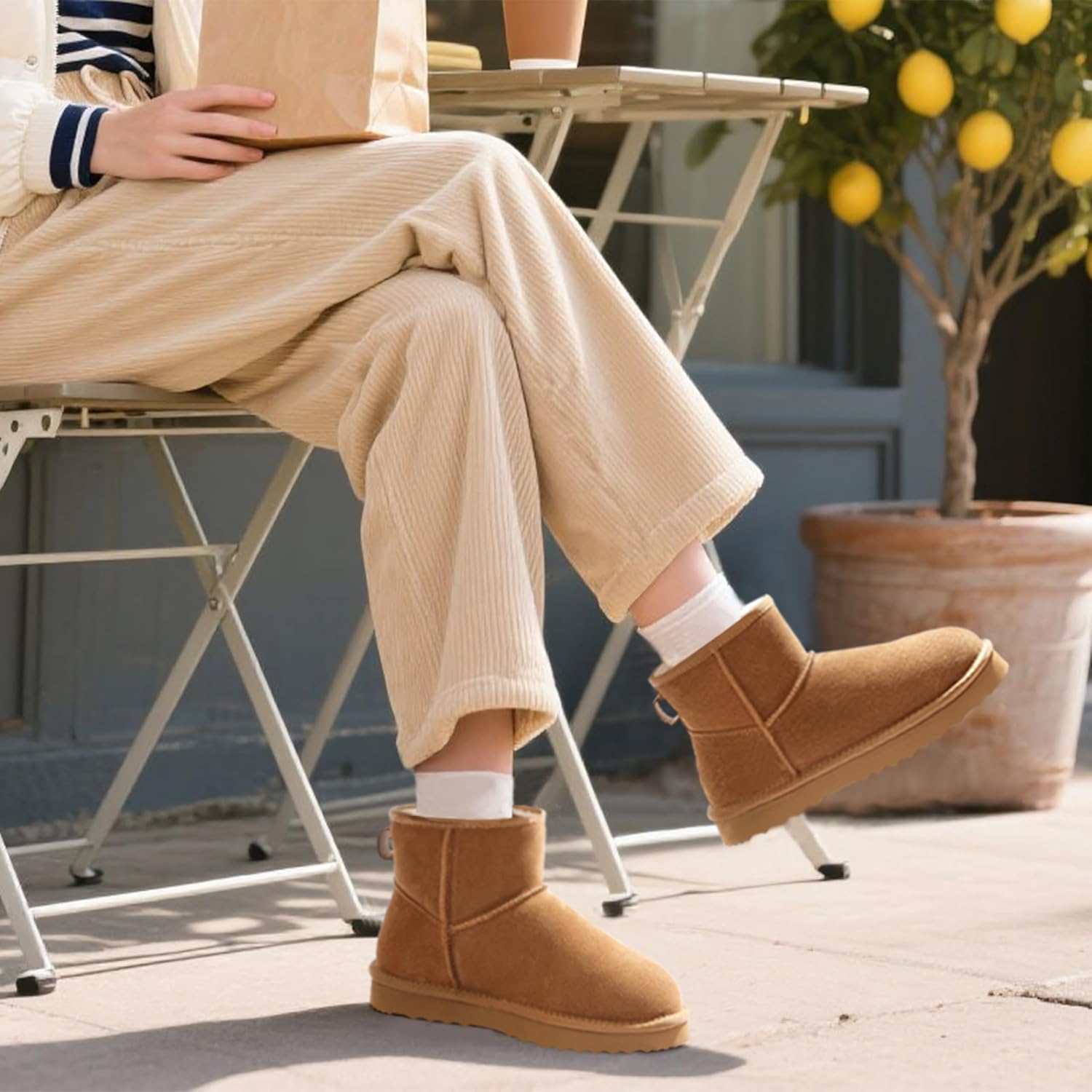 KIDMI Women's Classic Genuine Suede Mini Boots Fuzzy Snow Booties with Fur Lined - Image 3