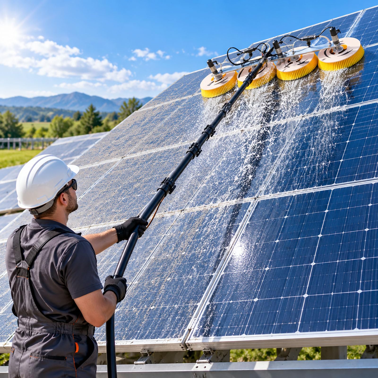 Kit Pulizia Solare 4 Teste Rotanti con Asta Estensibile 7m