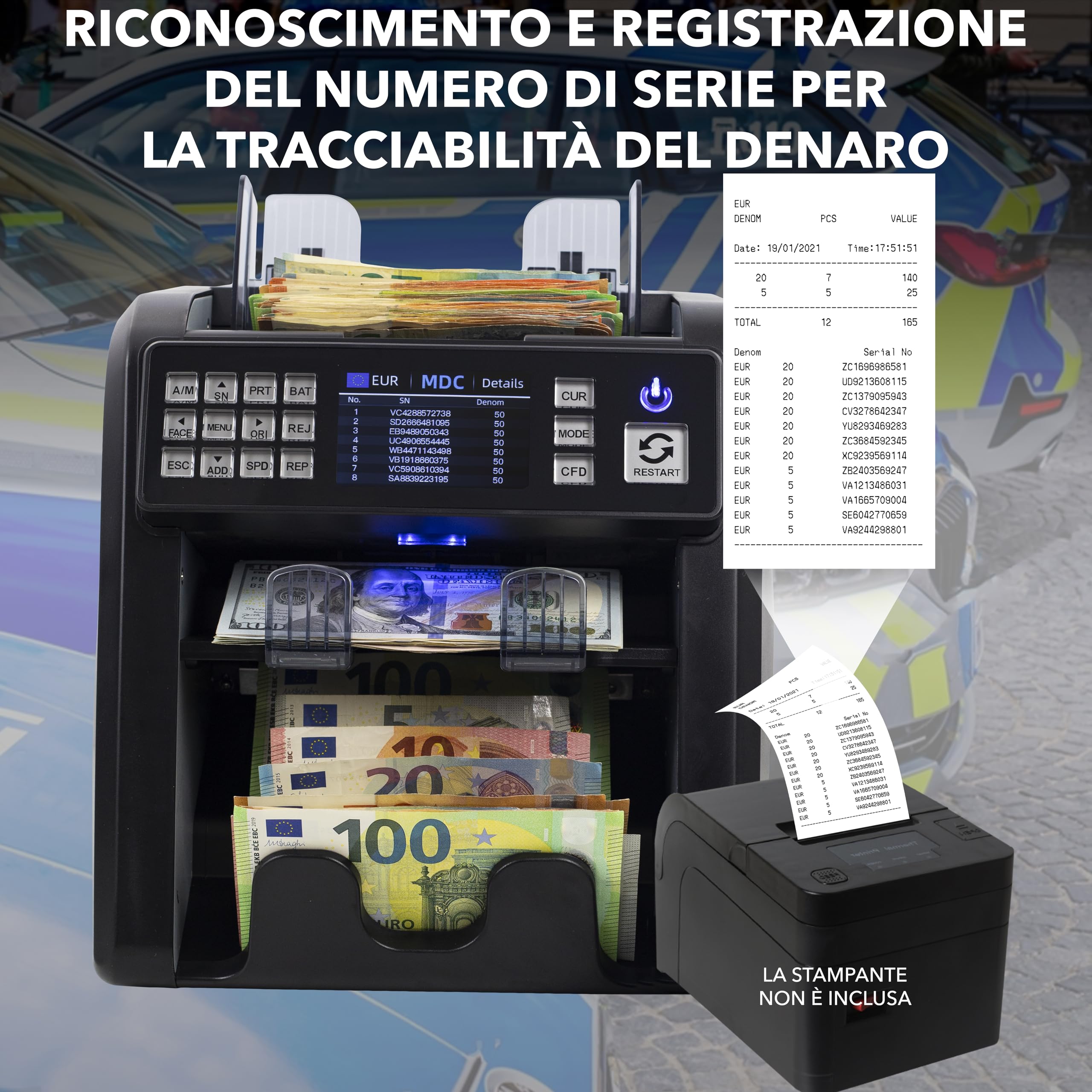 MV-600 Macchina conta banconote a denominazione mista | Selettore per banconote miste | EUR USD GBP ecc. | Conta soldi