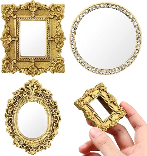 Miniatura 8 de Espejo de casa de muñecas en miniatura espejo de muebles en miniatura a escala 112, marco barroco europeo, mini espejo de pared para decoración de