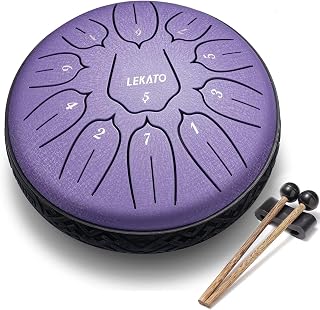 LEKATO Steel Tongue Drum 6 Inch 11 Notes D Major - Handpan Rain Drum for Yoga Meditation Beginners, Purple Gift