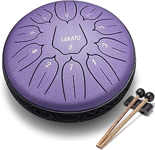 LEKATO Steel Tongue Drum 6 Inch 11 Notes, Rain Drum D Major Handpan Drum for Meditation Yoga Beginner Christmas Gift for Families/Friends,Purple