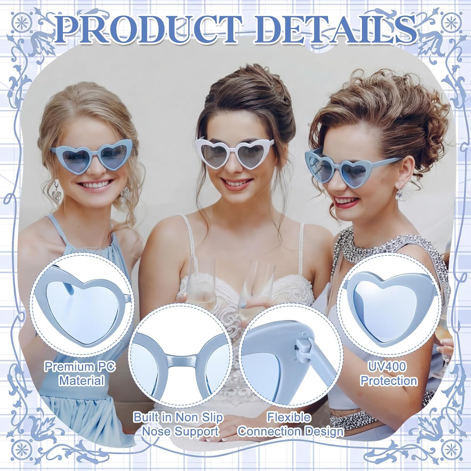 VIHOSE 24 Pcs Bridesmaid Proposal Gifts Bachelorette Party Supplies Handheld Fans Heart Sunglasses and Scrunchies for Wedding Bridal Shower Party Supplies(Blue)