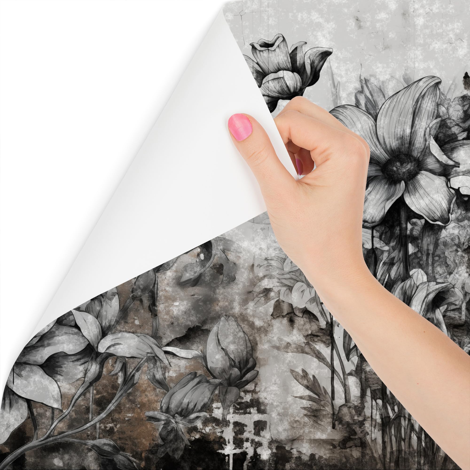 Muralo - Tapeta 3D na flizelinie - fototapeta z efektem 3D - tapeta do salonu, sypialni, tapeta ścienna - fototapeta - szare kwiaty o wyglądzie betonu - szer. 460 cm x wys. 300 cm