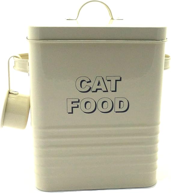 Vintage Retro Style Matt Enamel CAT FOOD Tin ~ Cream