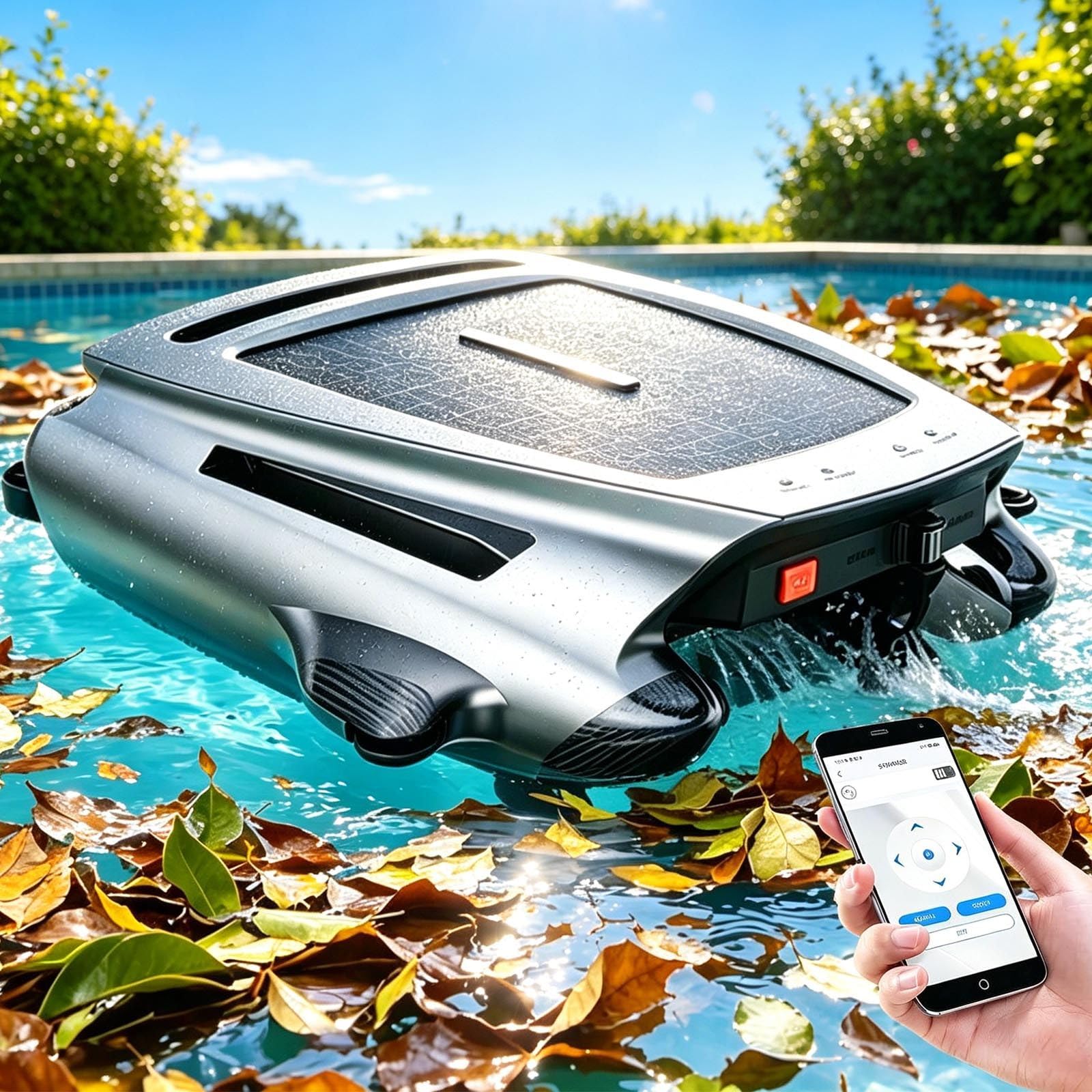 lealovengzh Robotic Pool Skimmer Solar Powered Pool Skimmer, Automatic Surfac Pool Cleaner with 24/7 Continuous Cleaning,Self-Rescue,Obstacle Avoidance,Pool Cleaner-200㎡,3.8l Basket+450µM Filter Grey
