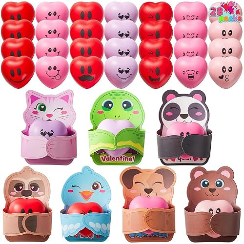 JOYIN 28 Packs Heart Stress Ball with Valentine Cards Heart