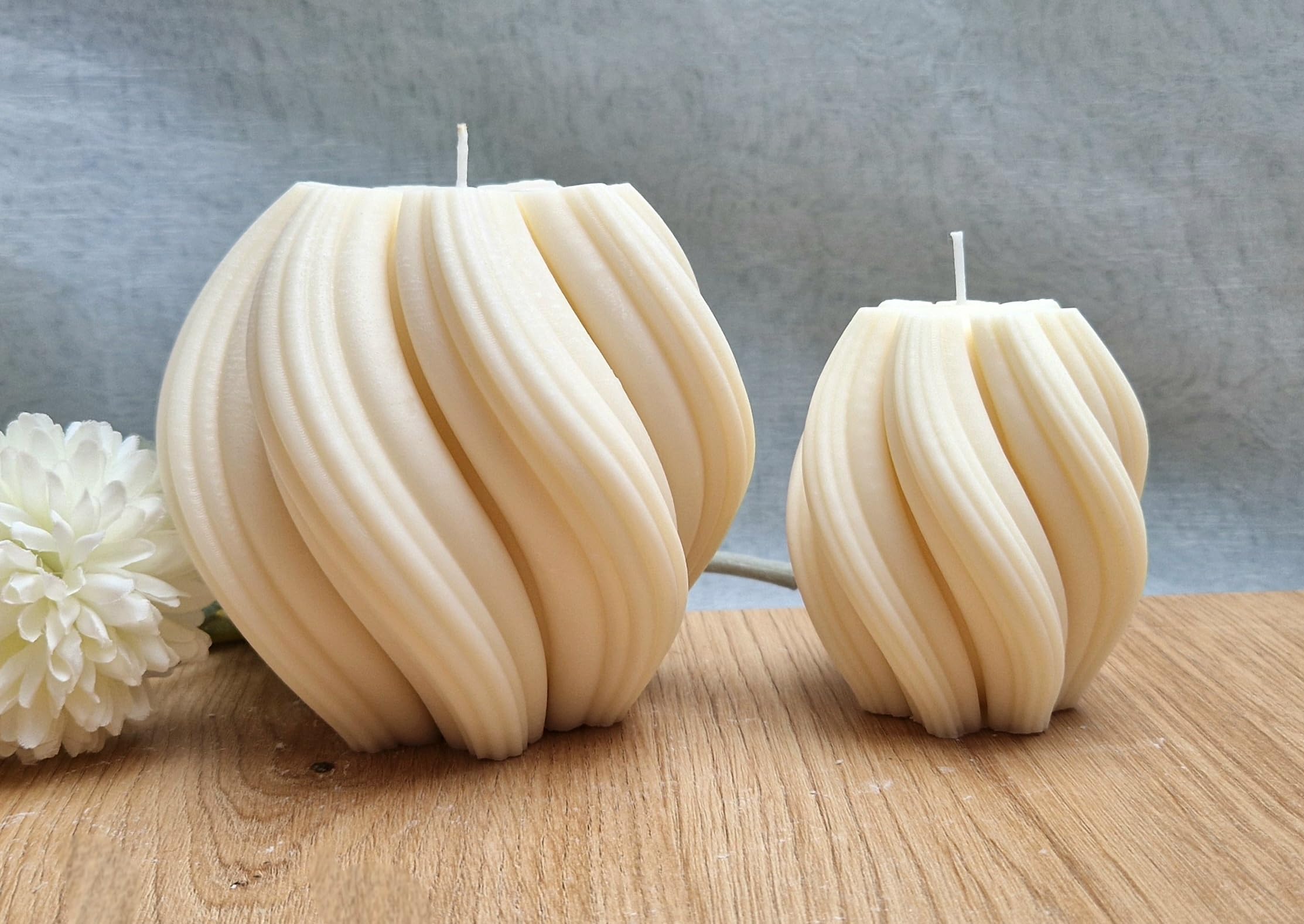 Swirl Kerze 3er Set, XXL Spiralkerze, Welle Twist Geschenkset, Riesenkerze