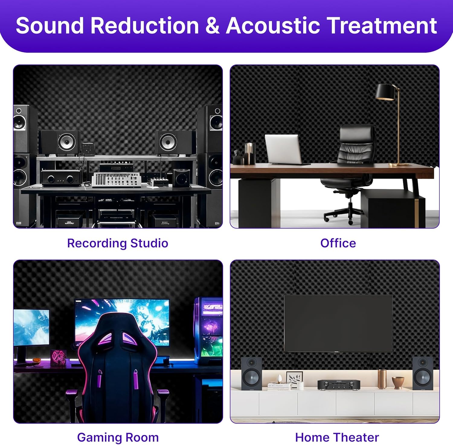 DHLYJHF 4 Pack 48"×24"×2" Acoustic Foam Vibration Damping Boards for Home Studios, Interrogation Rooms, Recording Studios (Black)
