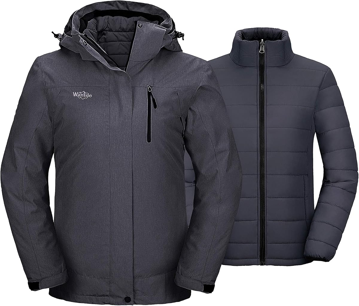 wantdo Chaqueta de esquí 3 en 1 para mujer Abrigo de invierno con forro acolchado de algodón | El estilo clásico y sencillo combina con varios conjuntos diarios.