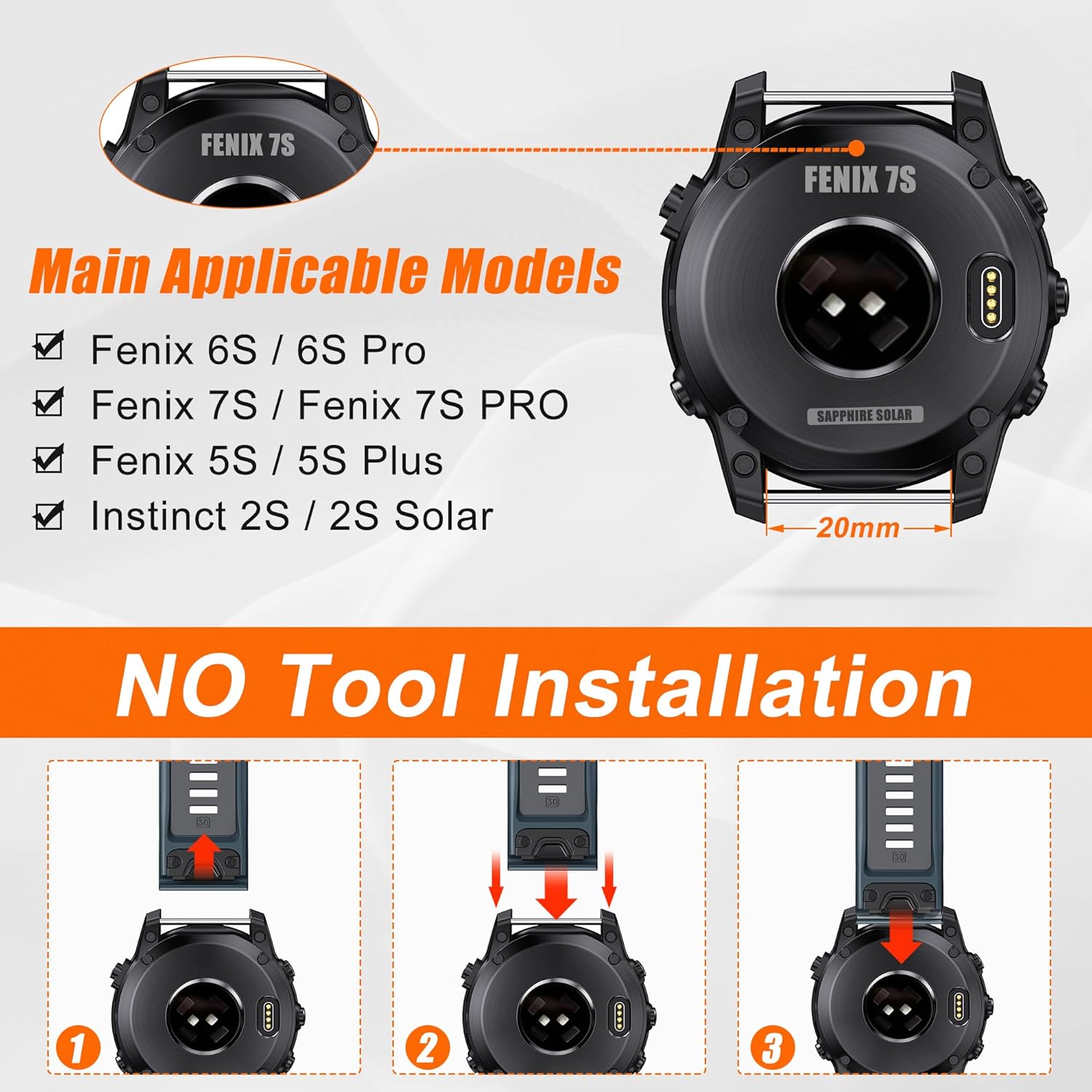 ANCOOL for Fenix 6S/Fenix 7S/Fenix 5S Watch Band 20MM Silicone Watch Band for Fenix 8 43mm/5S Plus/6S Pro/7S Pro/Instinct 2S(pack of 3)