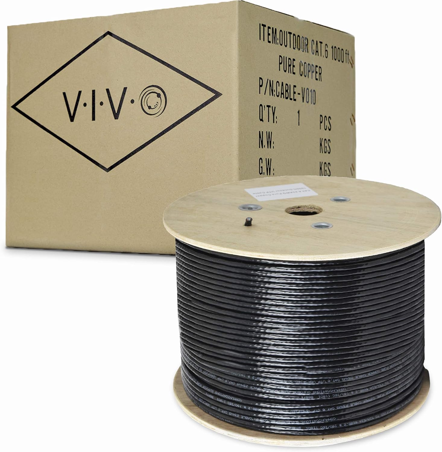VIVO Full Copper 1,000 ft Cat6 Wire Waterproof Ethernet Cable, Outdoor Direct Burial, Black, CABLE-V010