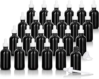 JUVITUS 2 oz Black Glass Luxury Boston Round Bottle with White Dropper + Funnel (24)